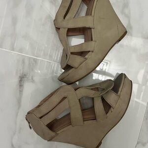 Wedge Sandals in Light Taupe - Women's Stylish Strappy Heels